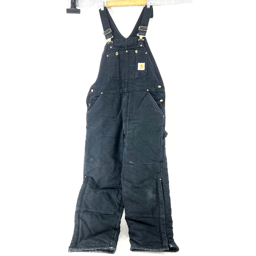 Carhartt Black Insulated Bib Overalls R03 BLK Mens 36x30 Duck Canvas Workwear